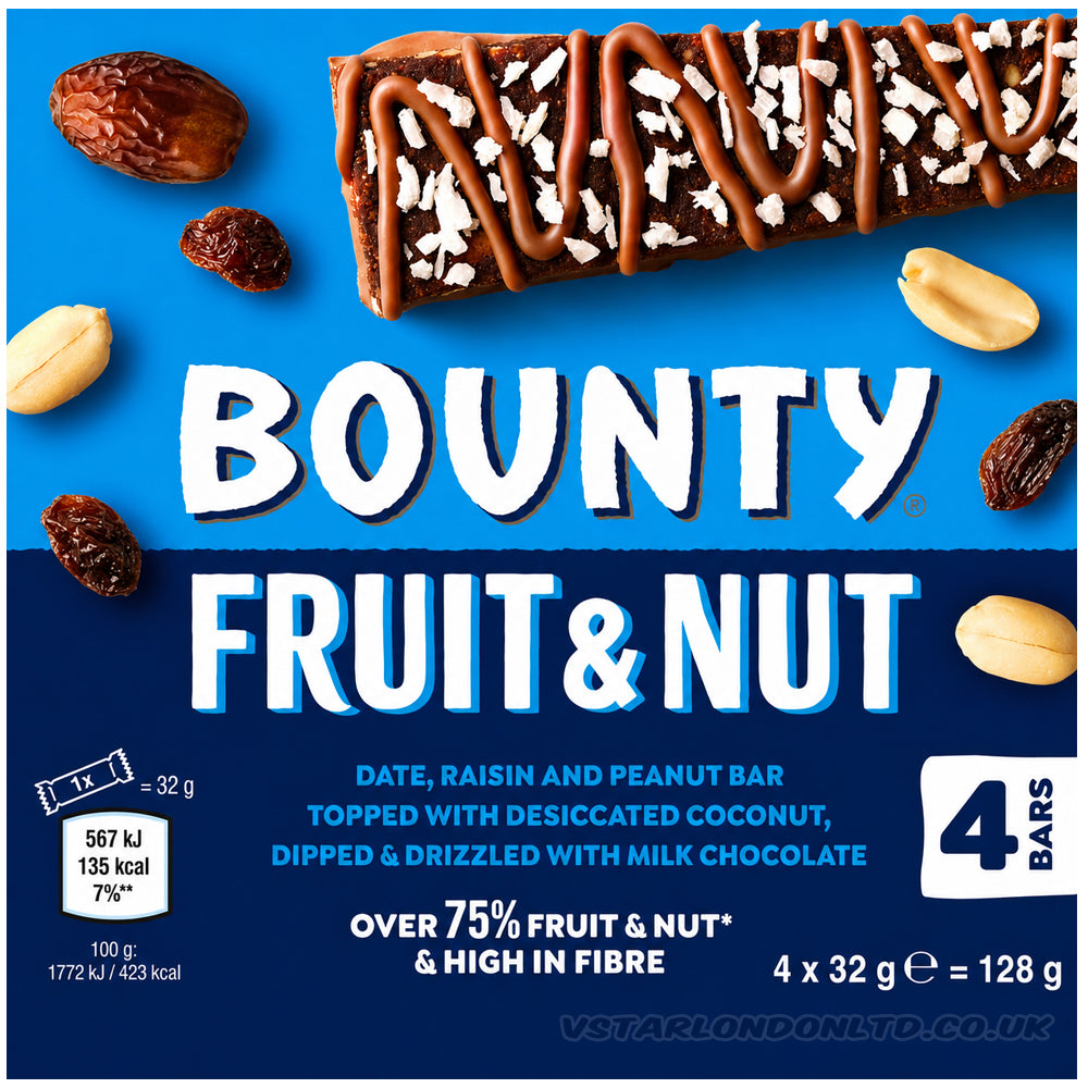 Bounty Fruit & Nut Coconut Milk Chocolate Bars 128g Multipack (5 & 10 Packs)