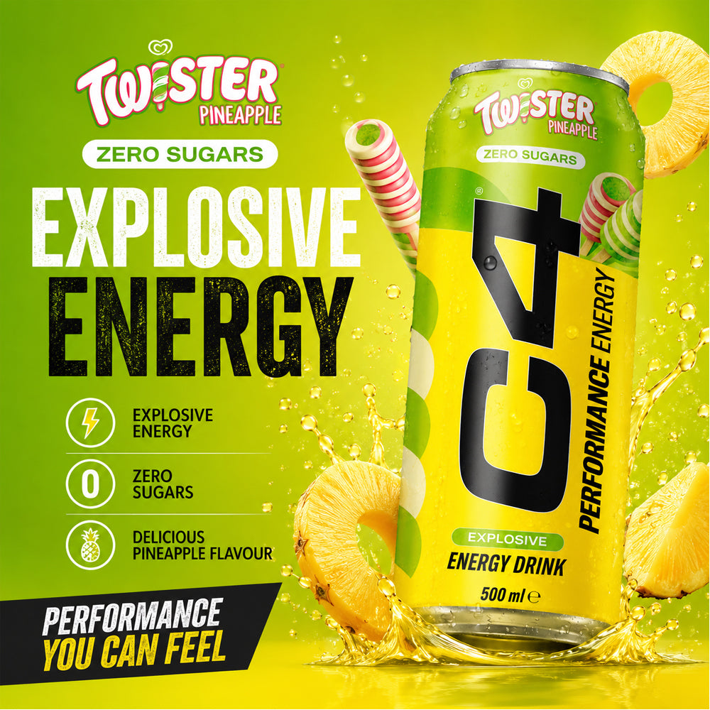C4 Performance Energy Twister Pineapple Energy Drink 500ml (6 & 12 Cans) Zero Sugar