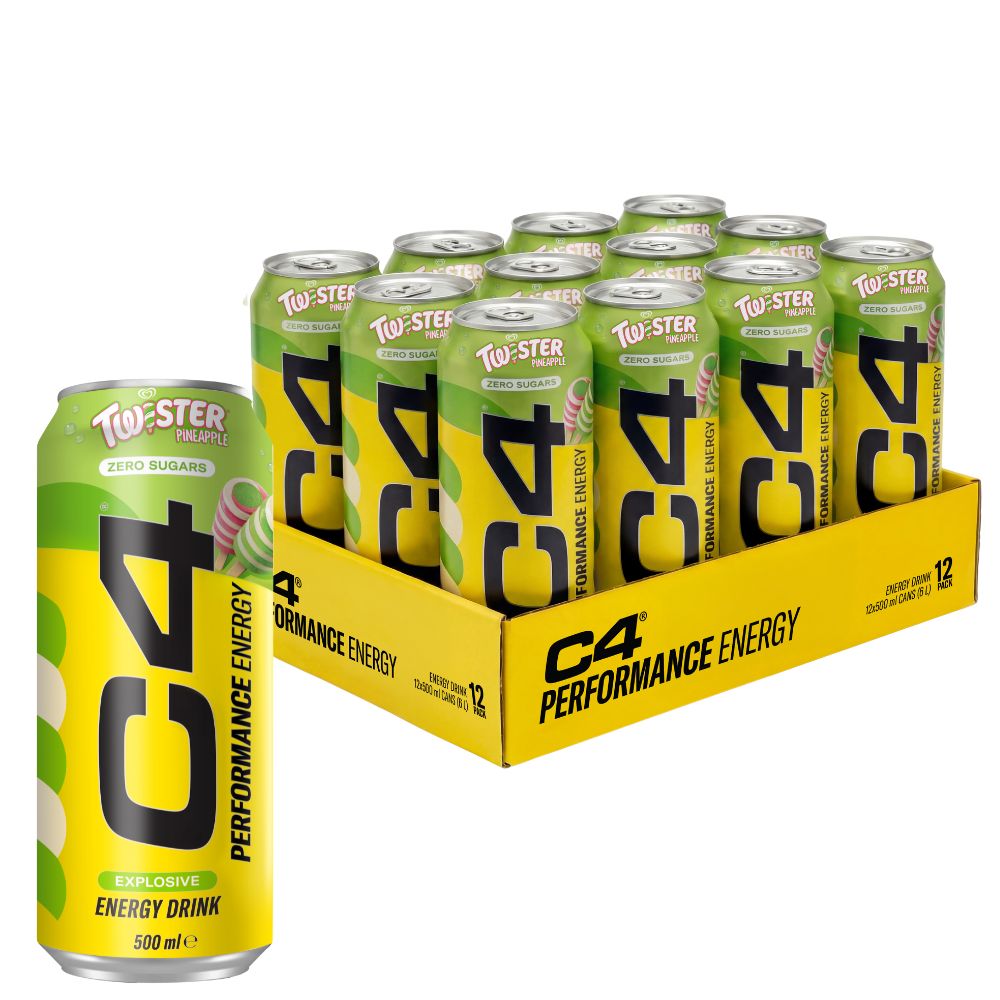 C4 Performance Energy Twister Pineapple Energy Drink 500ml (6 & 12 Cans) Zero Sugar