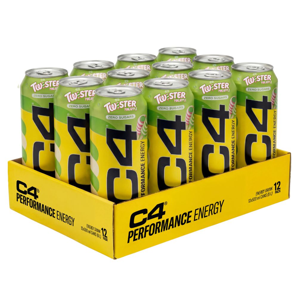 C4 Performance Energy Twister Pineapple Energy Drink 500ml (6 & 12 Cans) Zero Sugar