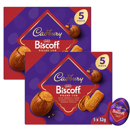 Cadbury Biscoff Filled Chocolate Egg Multipack 2 x 160g (5 x 32g)