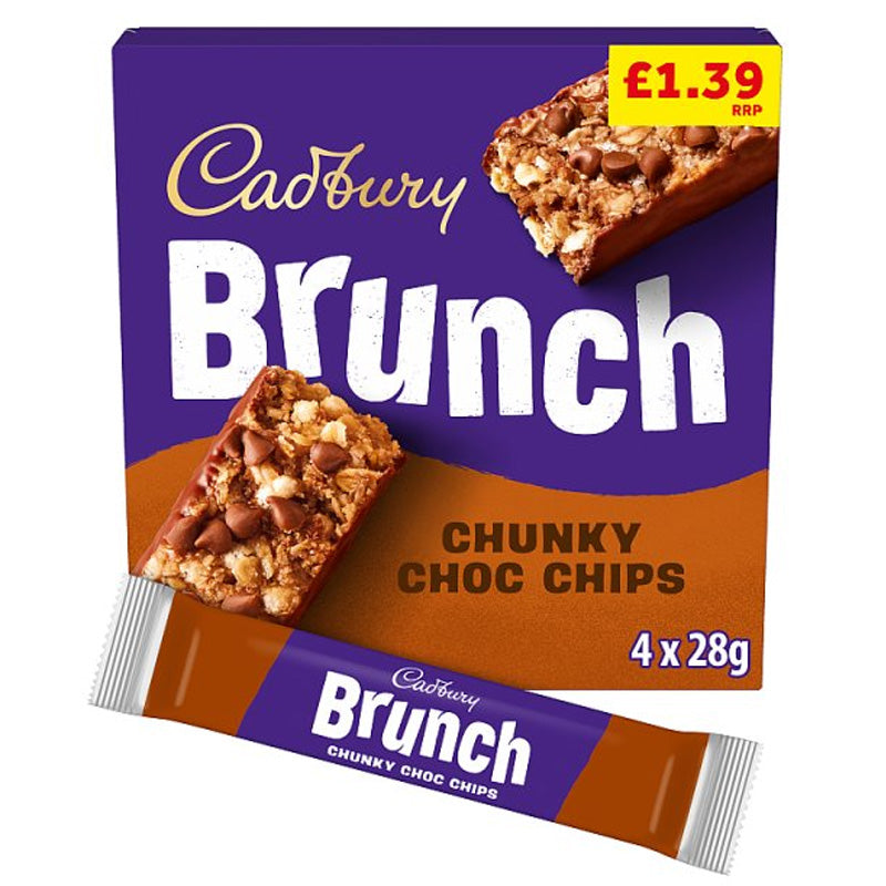 Cadbury Brunch Oats Chocolate Chip Cereal Bars PMP (4 Multipacks x 28g) 112g - 8 Boxes