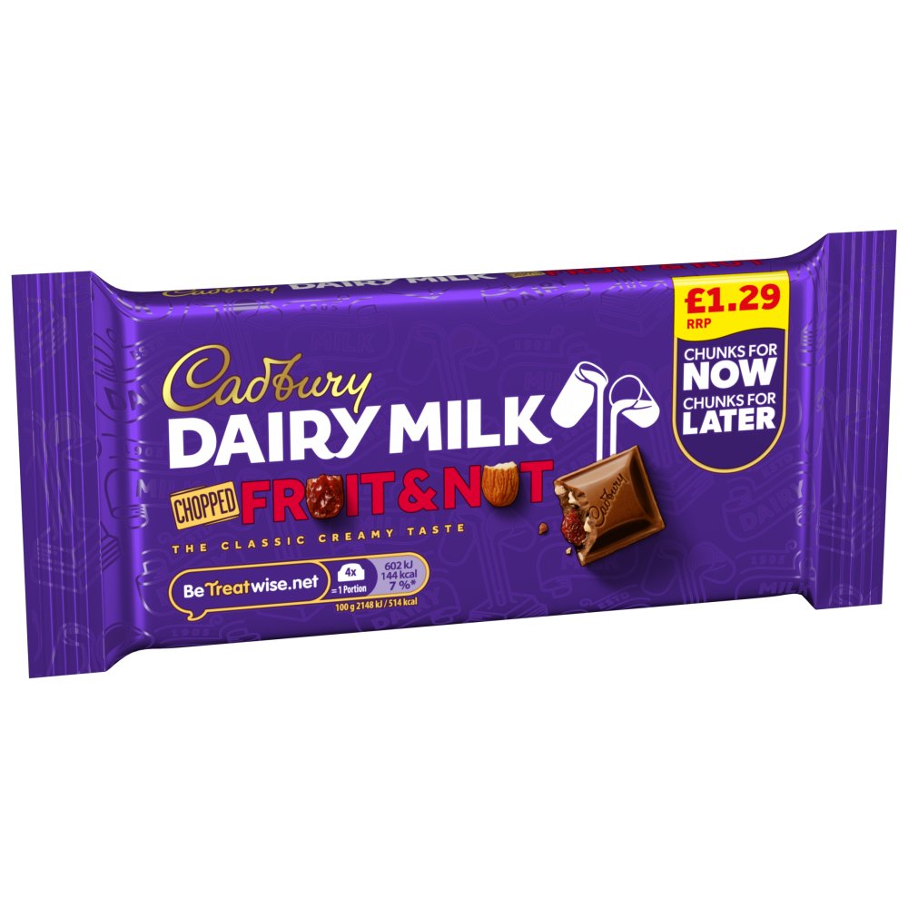 Cadbury Dairy Milk Fruit & Nut Chocolate Bar 56g PMP (Box of 22)