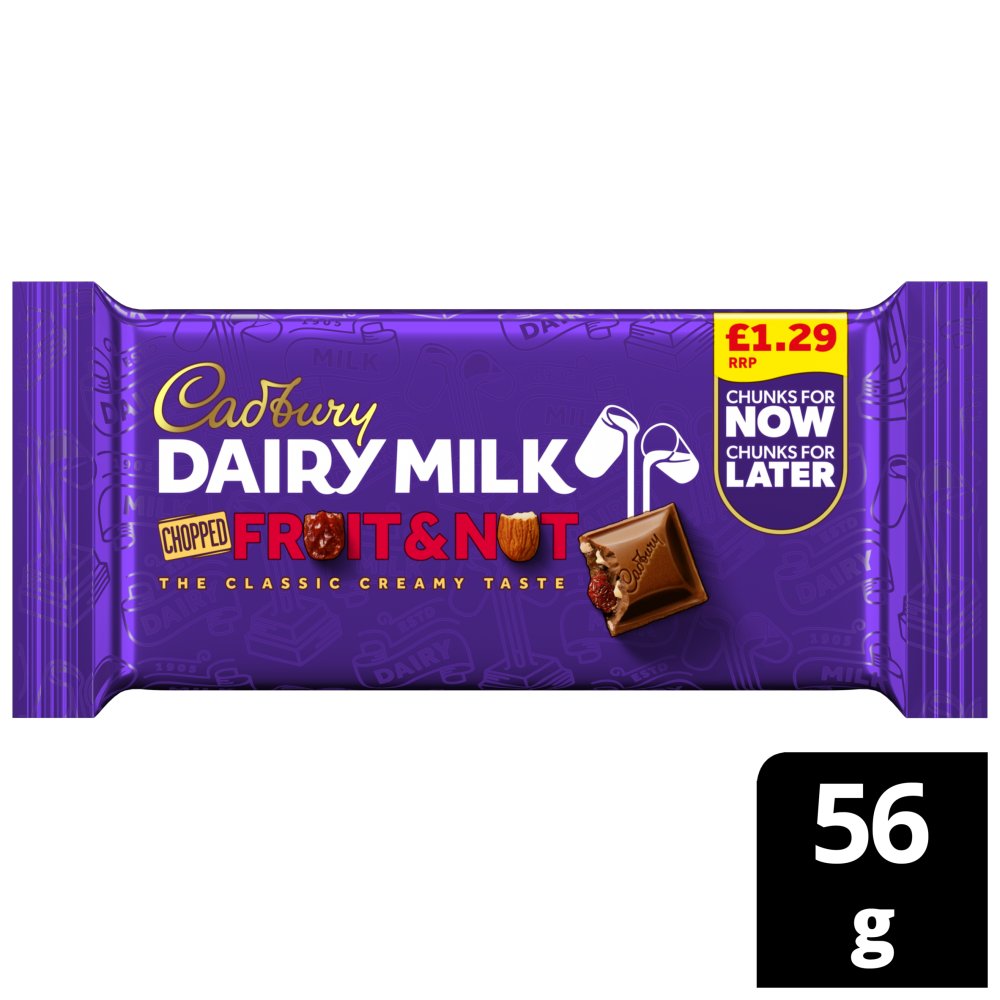 Cadbury Dairy Milk Fruit & Nut Chocolate Bar 56g PMP (Box of 22)
