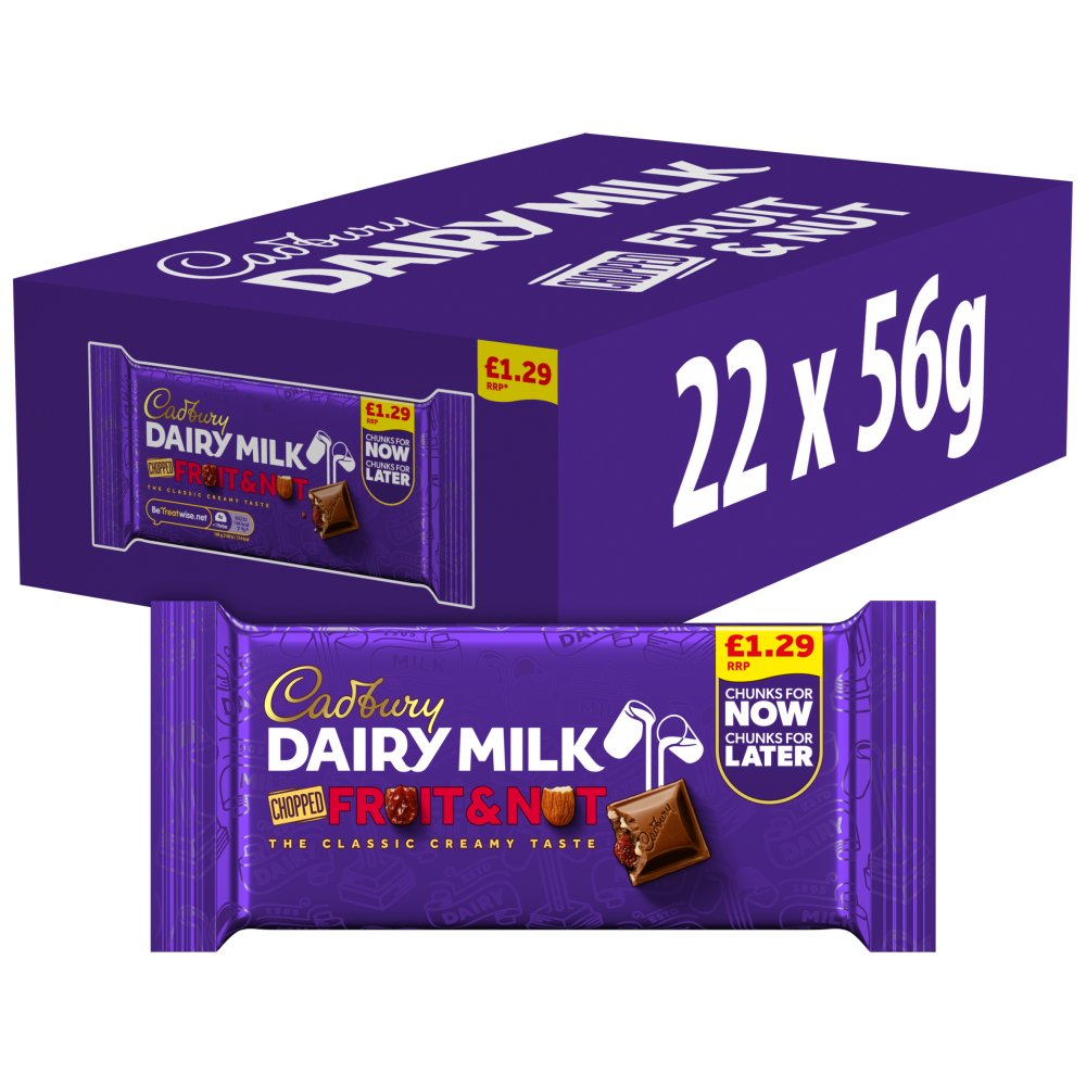 Cadbury Dairy Milk Fruit & Nut Chocolate Bar 56g PMP (Box of 22)