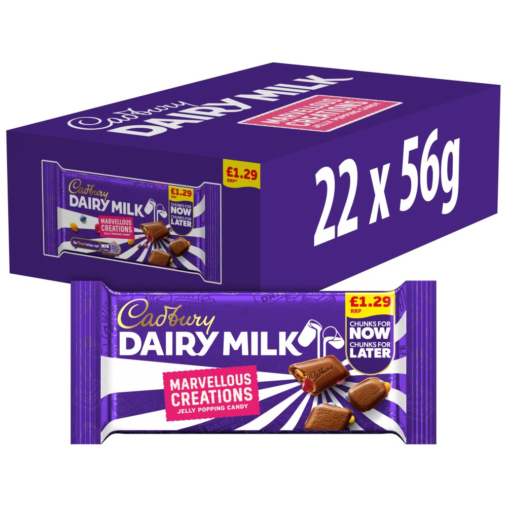Cadbury Dairy Milk Marvellous Creations Jelly Popping Candy Chocolate 56g PMP (Box of 22)