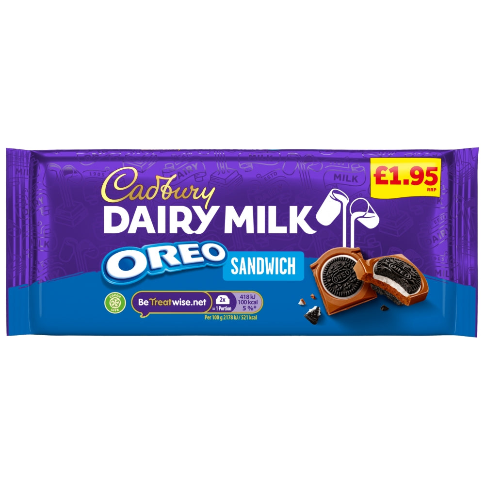 Cadbury Dairy Milk Oreo Sandwich Chocolate Bar 96g £1.95 PMP (Box of 15)