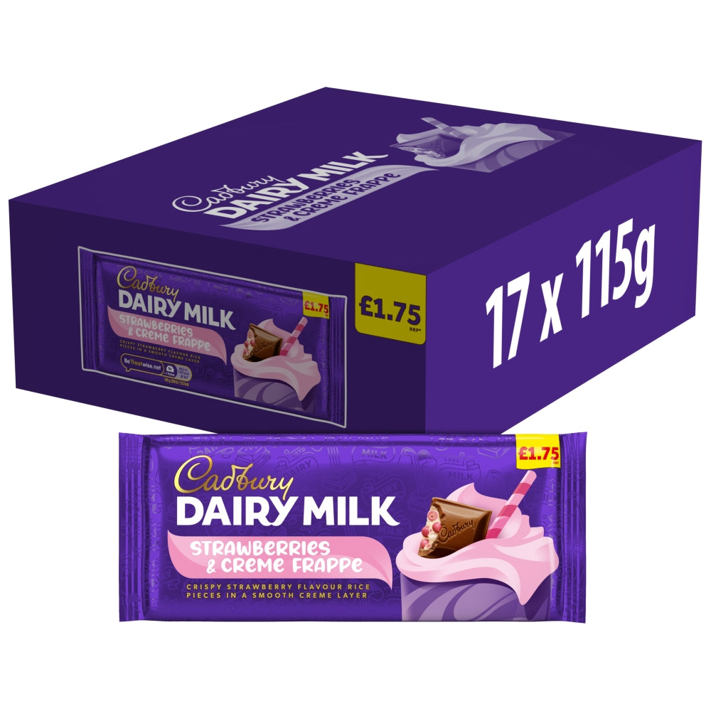 Cadbury Dairy Milk Strawberries & Creme Frappe Chocolate Bar 115g PMP (Box of 17)