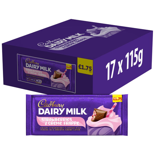 Cadbury Dairy Milk Strawberries & Creme Frappe Chocolate Bar 115g PMP (Box of 17)