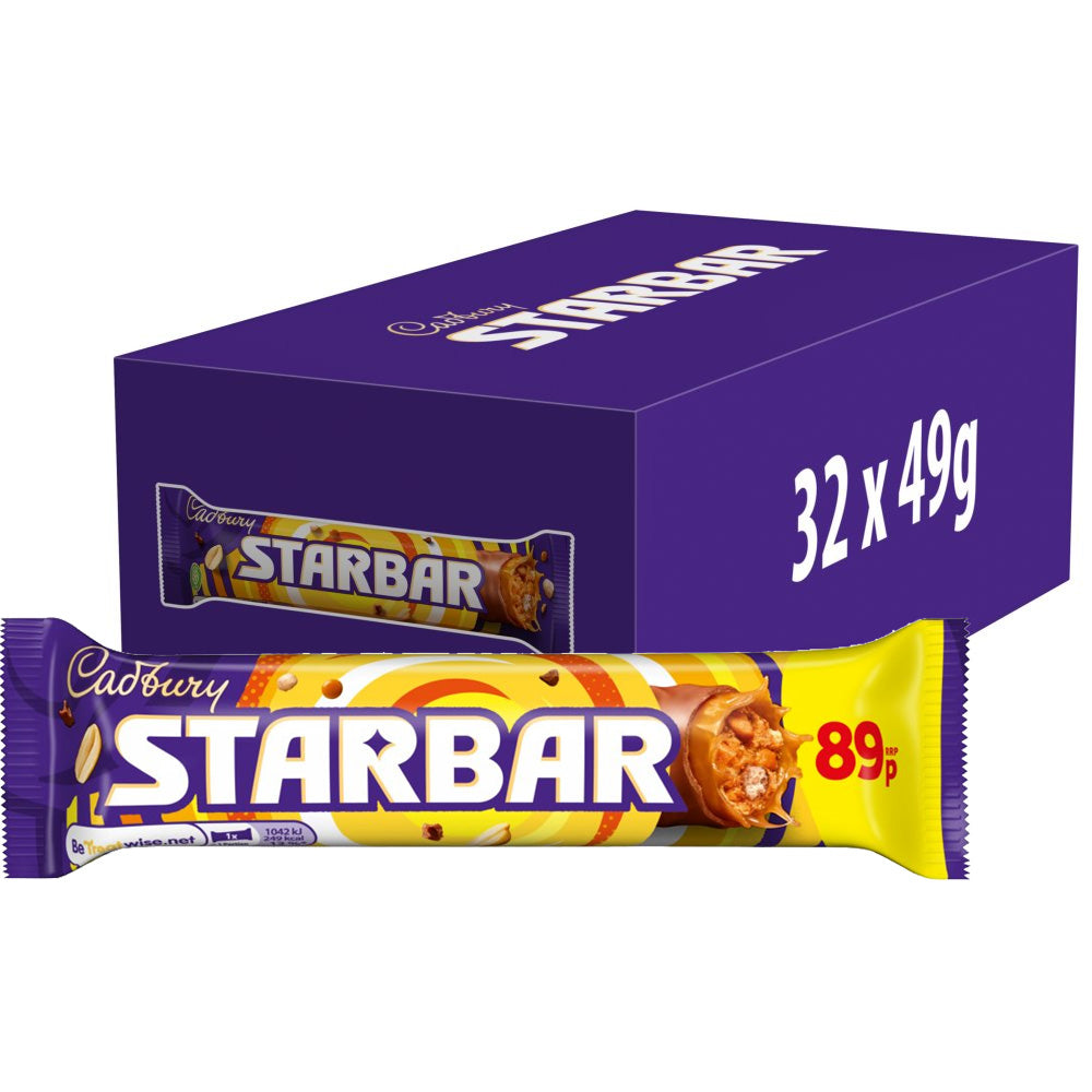 Cadbury Starbar 49g PMP (Box of 32) Milk Chocolate with Caramel & Peanut