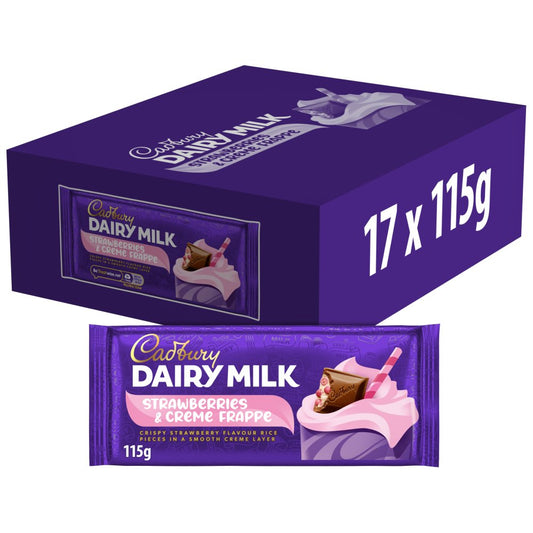 Cadbury Dairy Milk Strawberries & Creme Frappe Chocolate Bar 115g (8 & 17 Bars)