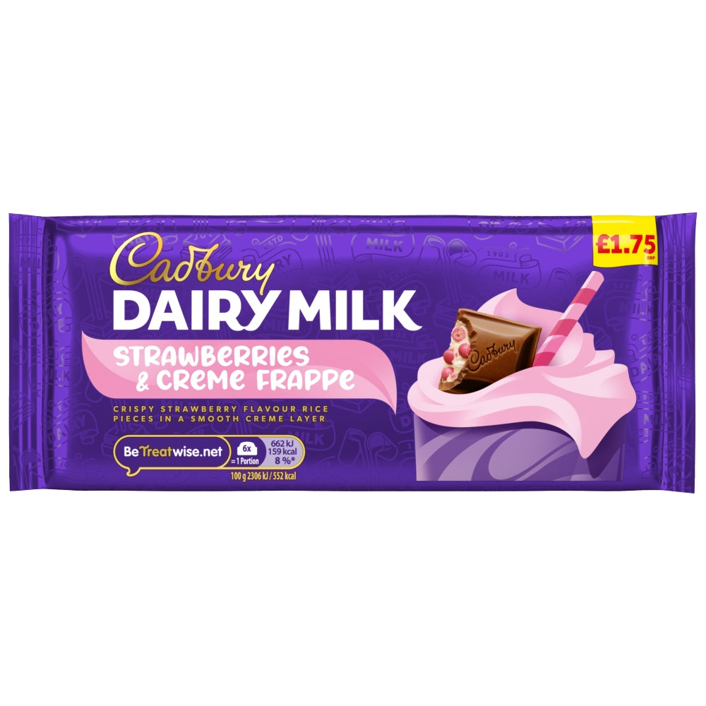 Cadbury Dairy Milk Strawberries & Creme Frappe Chocolate Bar 115g PMP (Box of 17)