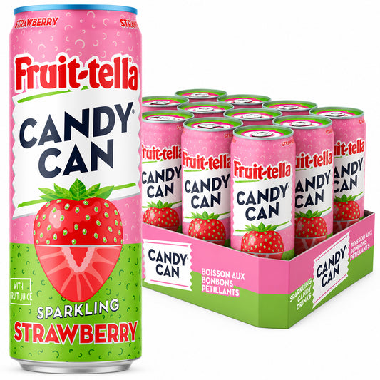 Candy Can Fruit-Tella Strawberry Sparkling Drink 330ml (Pack of 12)