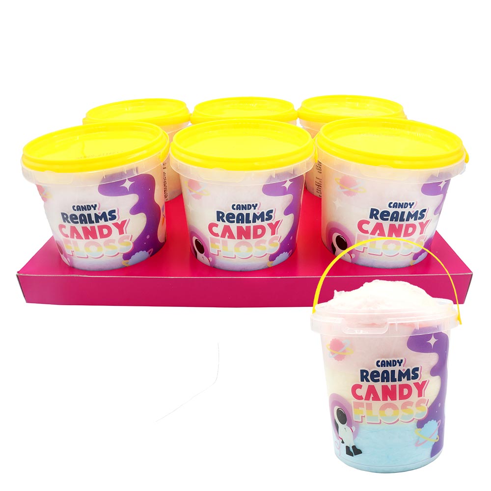 Candy Realms Candy Floss Buckets 6 x 50g – Fruit Flavour Cotton Candy