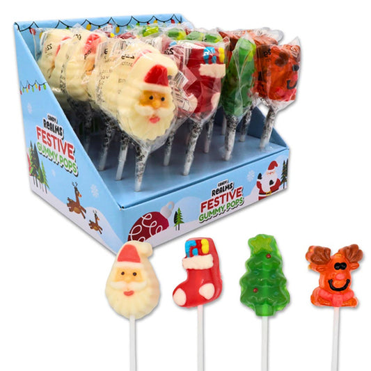 Candy Realms Festive Gummy Pops 22g x 24 Christmas Fruit Flavoured Lollipops