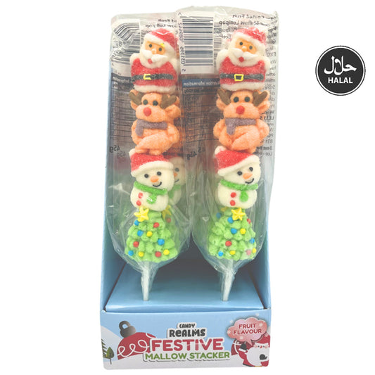 Candy Realms Festive Mallow Stacker 45g x 12 Halal Christmas Marshmallow Lollipops
