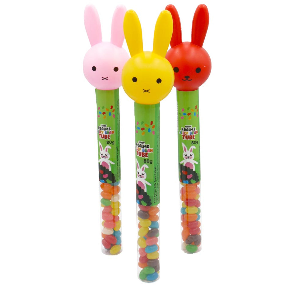 Candy Realms Jelly Beans Bunny Tubes 12 x 80g – Vegan Easter Sweets