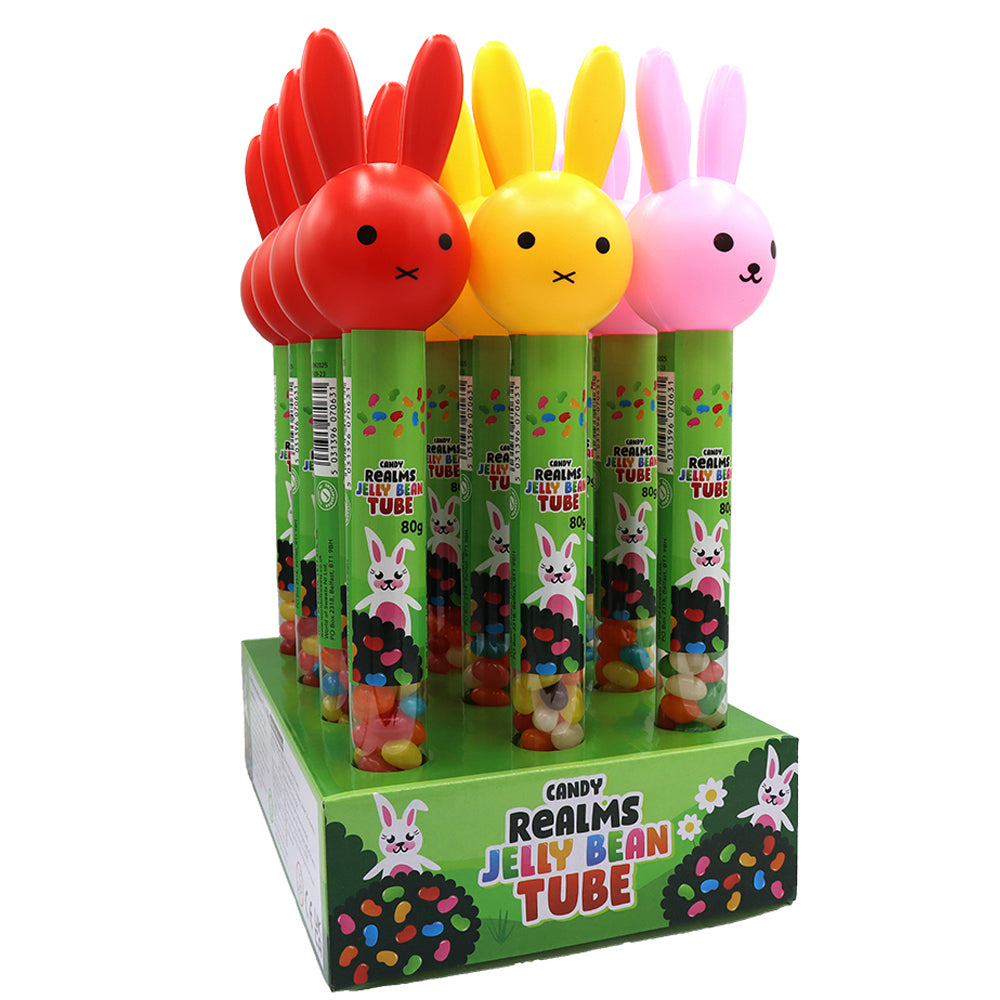 Candy Realms Jelly Beans Bunny Tubes 12 x 80g – Vegan Easter Sweets