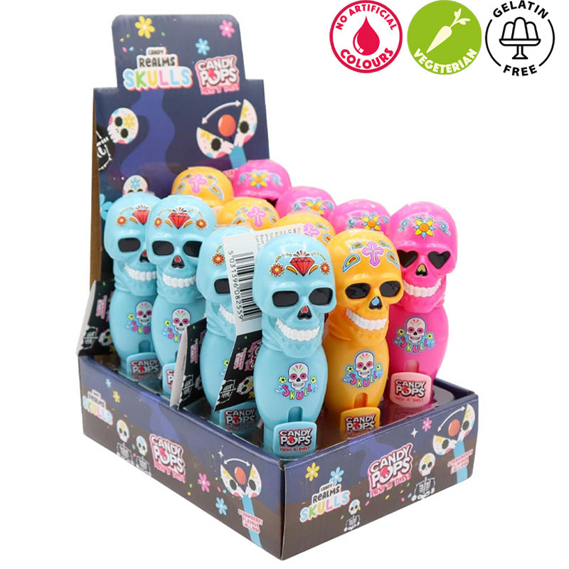 Candy Realms Skull Pops Push n Twist 8g x 12 – Strawberry Halloween Lollies