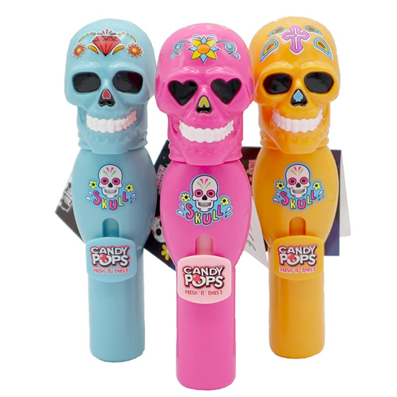 Candy Realms Skull Pops Push n Twist 8g x 12 – Strawberry Halloween Lollies