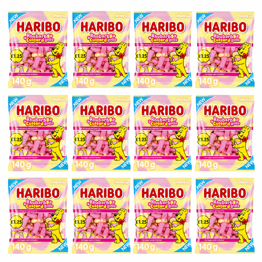 HARIBO Rhubarb & Custard Rolls PMP Bags 140g (Box of 12)