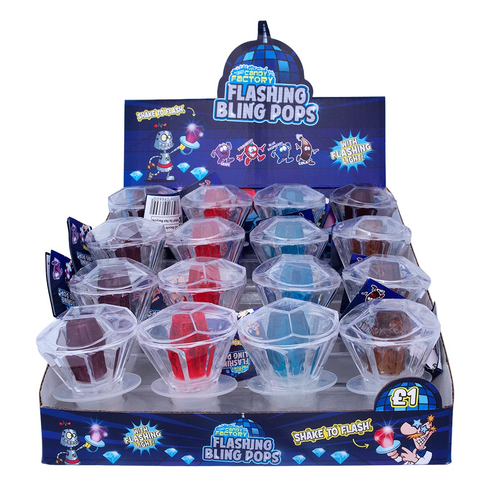 Crazy Candy Factory Flashing Bling Pop Assorted Lollipops 6g (Box of 16)