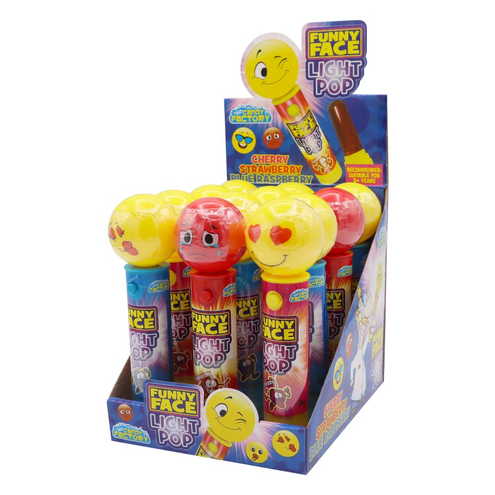 Crazy Candy Factory Funny Face Light Pops 11g (Pack of 12)