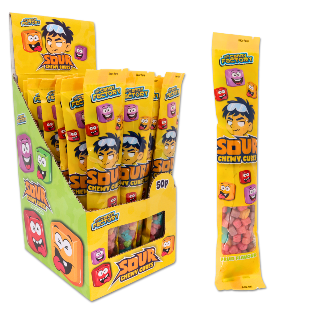 Crazy Candy Factory Sour Chewy Cubes 50g (Pack of 24)