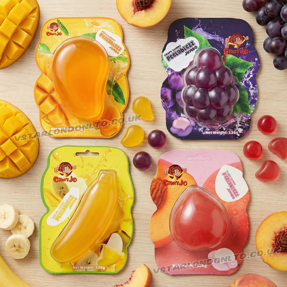 Crazy Jo Peelablezz Jumbo Gummy Mixed Flavours 136g (4, 8 & 12 Packs)