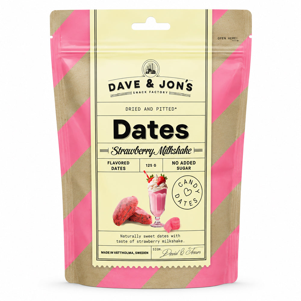 Dave & Jon's Strawberry Milkshake Dates 125g (8 & 16 Bags)