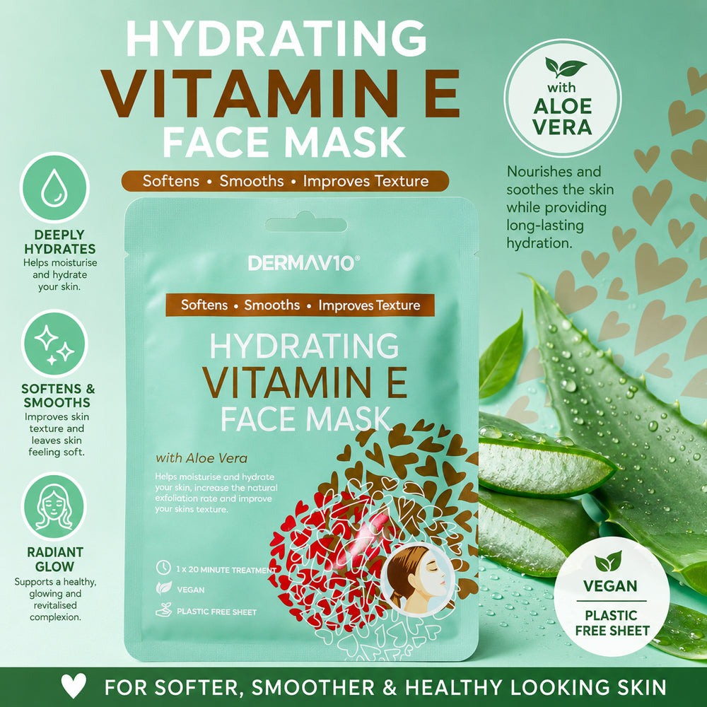 Derma V10 Hydrating Face Mask Vitamin E With Aloe Vera (6 - 18 Bags)