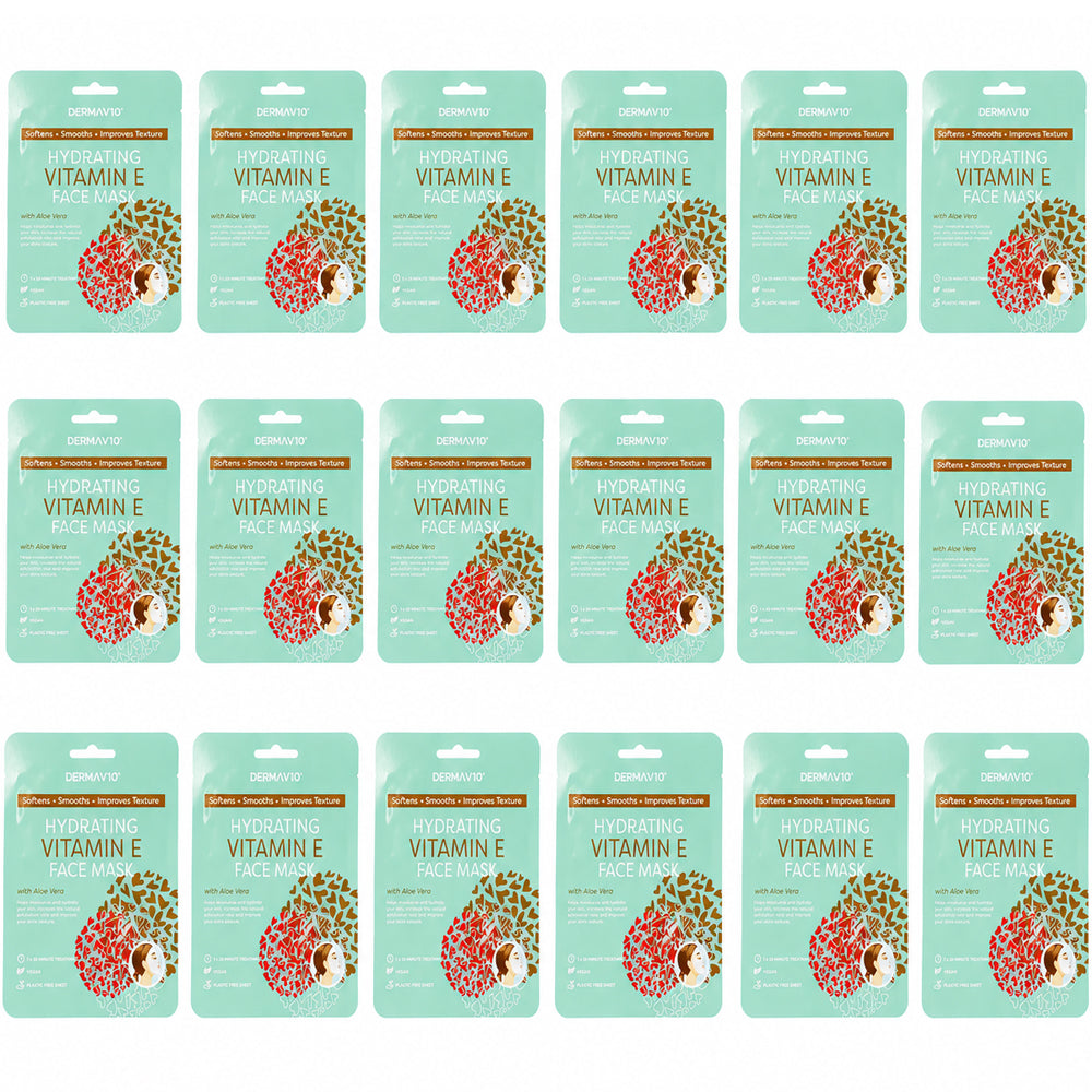 Derma V10 Hydrating Face Mask Vitamin E With Aloe Vera (6 - 18 Bags)