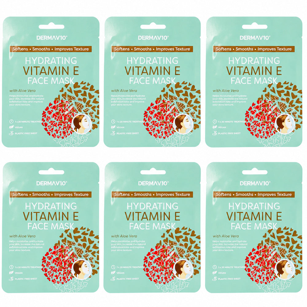 Derma V10 Hydrating Face Mask Vitamin E With Aloe Vera (6 - 18 Bags)