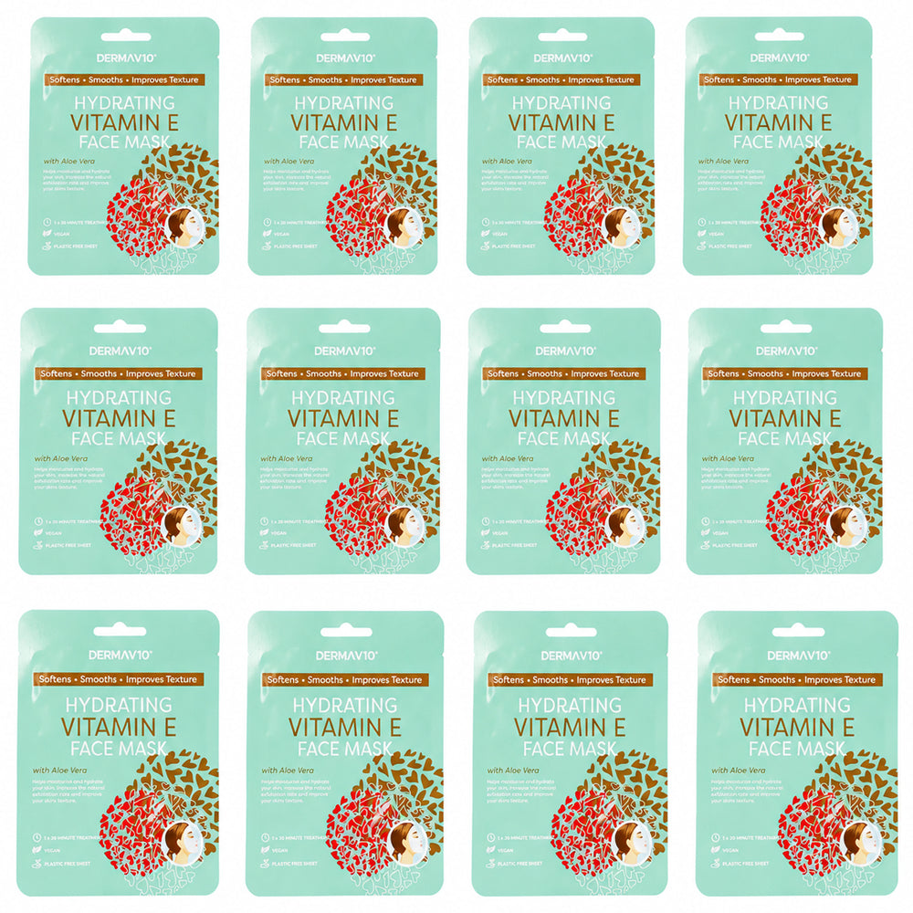 Derma V10 Hydrating Face Mask Vitamin E With Aloe Vera (6 - 18 Bags)