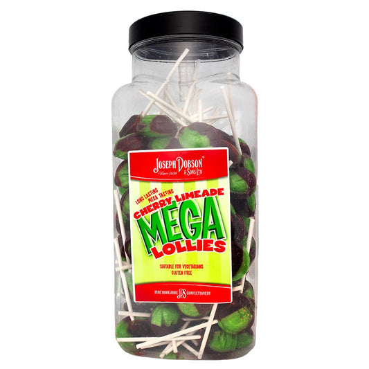 Dobsons Cherry Limeade Mega Lollies Jar 1.9kg – 90 Unwrapped Lollipops