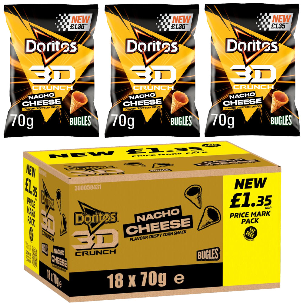 Doritos 3D Crunch Nacho Cheese Crisps 70g PMP (Box of 18)