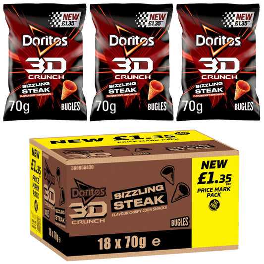Doritos 3D Crunch Sizzling Steak Crisps 70g PMP (Box of 18)