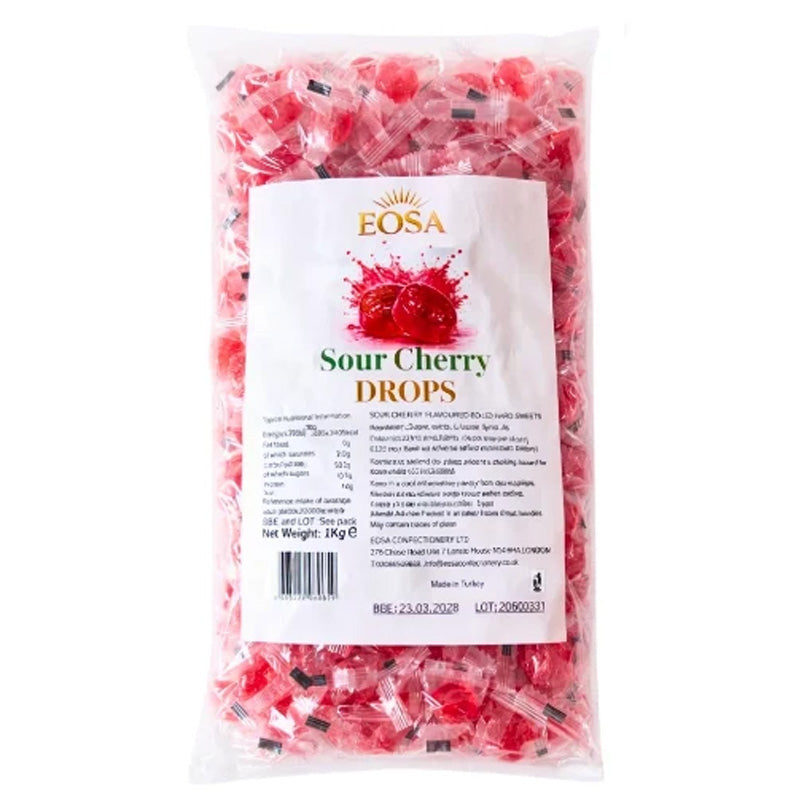 EOSA Sour Cherry Drops Hard Boiled Candy 1kg – 3kg Bulk Sweets