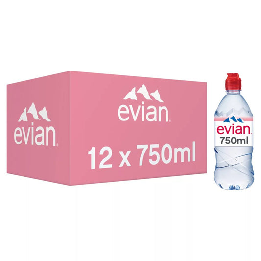 Evian Still Natural Mineral Water 750ml Bottles (Case of 12)