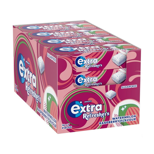 Extra Refreshers Watermelon Raspberry Chewing Gum - 16 x 19g Boxes (7 Pieces Each)