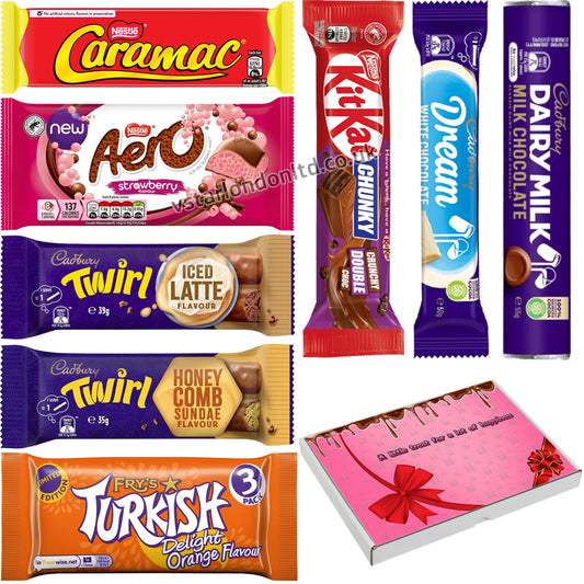 8 x Mixed Aero, Caramac, Cadbury, Twirl, Dream & Fry's Turkish Chocolate Bar with Gift Box
