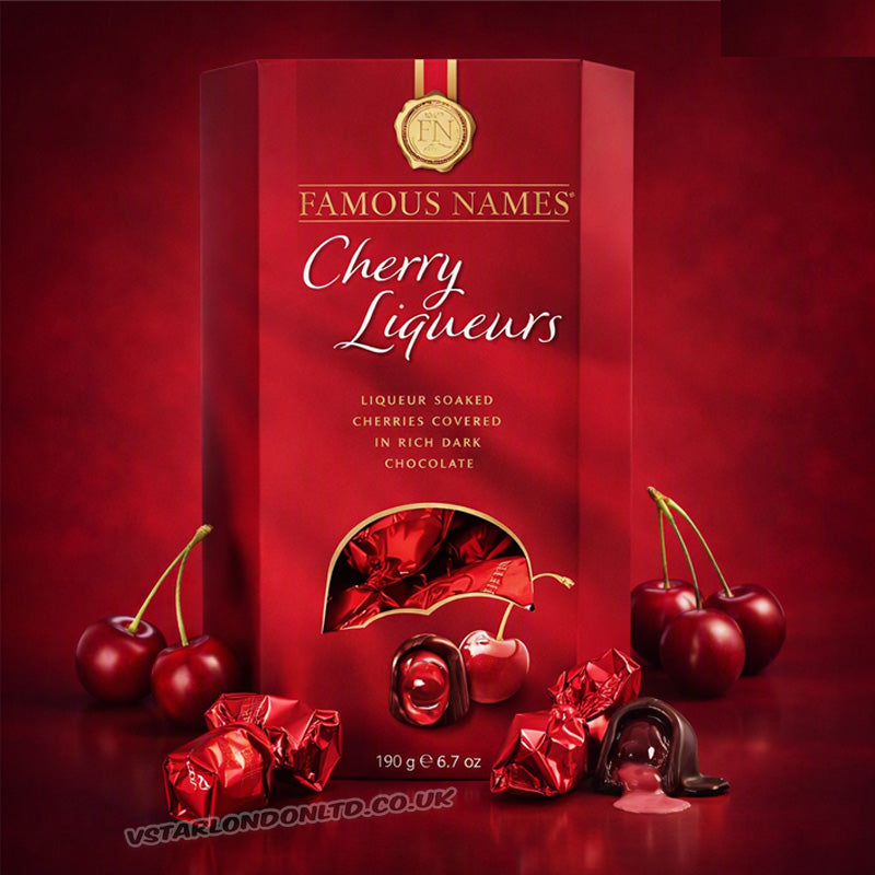 Famous Names Cherry Liqueurs 175g – Dark Chocolate Cherry Liqueurs (6 Boxes)