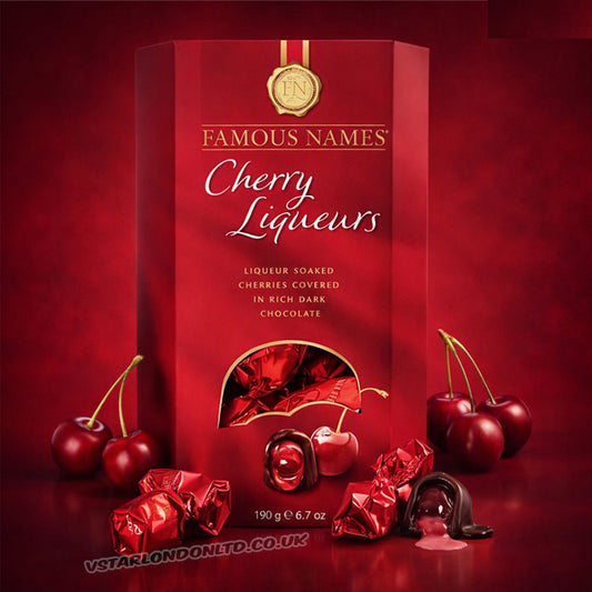 Famous Names Cherry Liqueurs 175g – Dark Chocolate Cherry Liqueurs (6 Boxes)