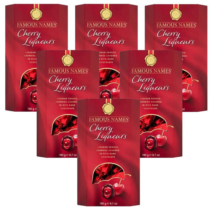 Famous Names Cherry Liqueurs 175g – Dark Chocolate Cherry Liqueurs (6 Boxes)