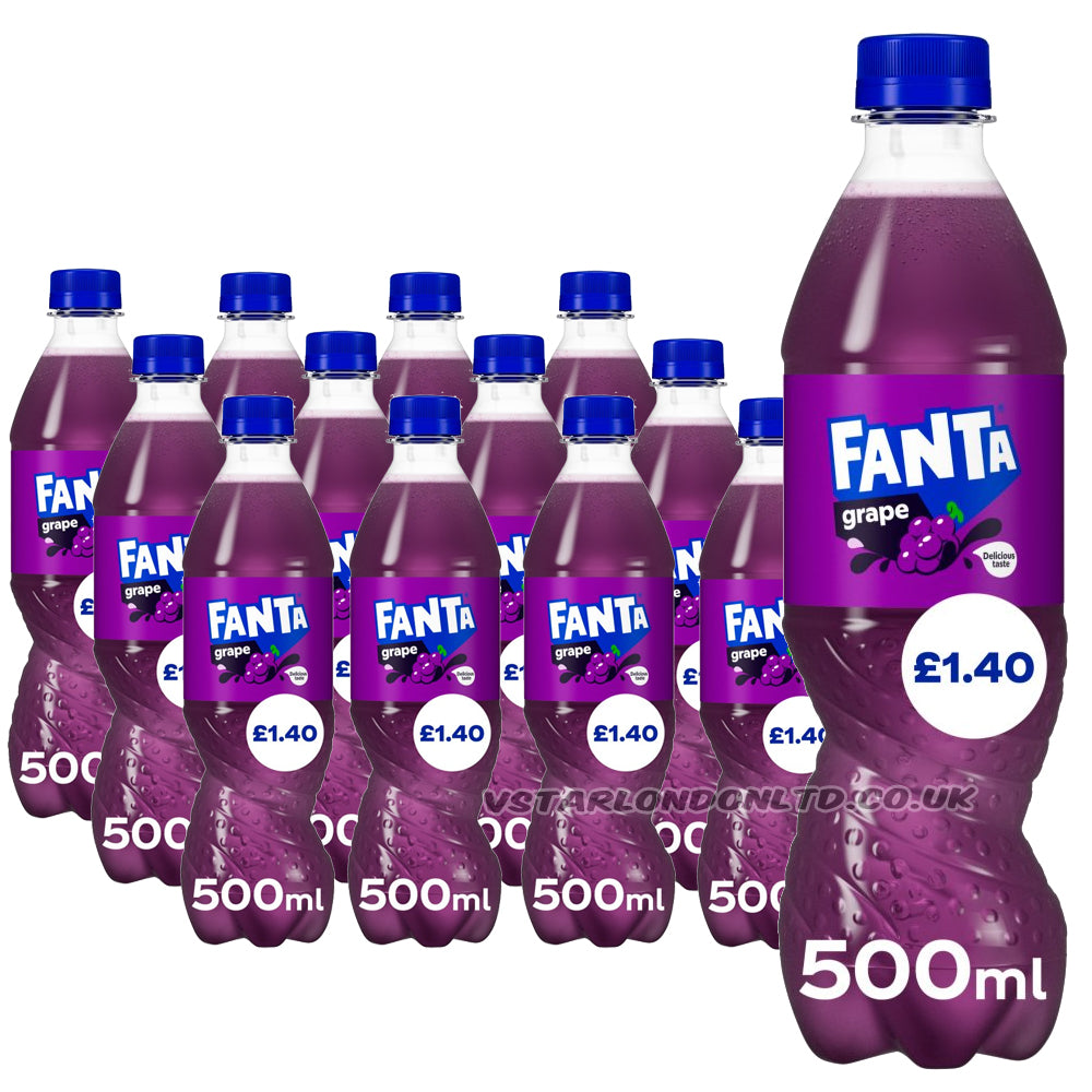 Fanta Grape 500ml PM £1.40 Bottle – Case of 12 | Sparkling Grape Drink