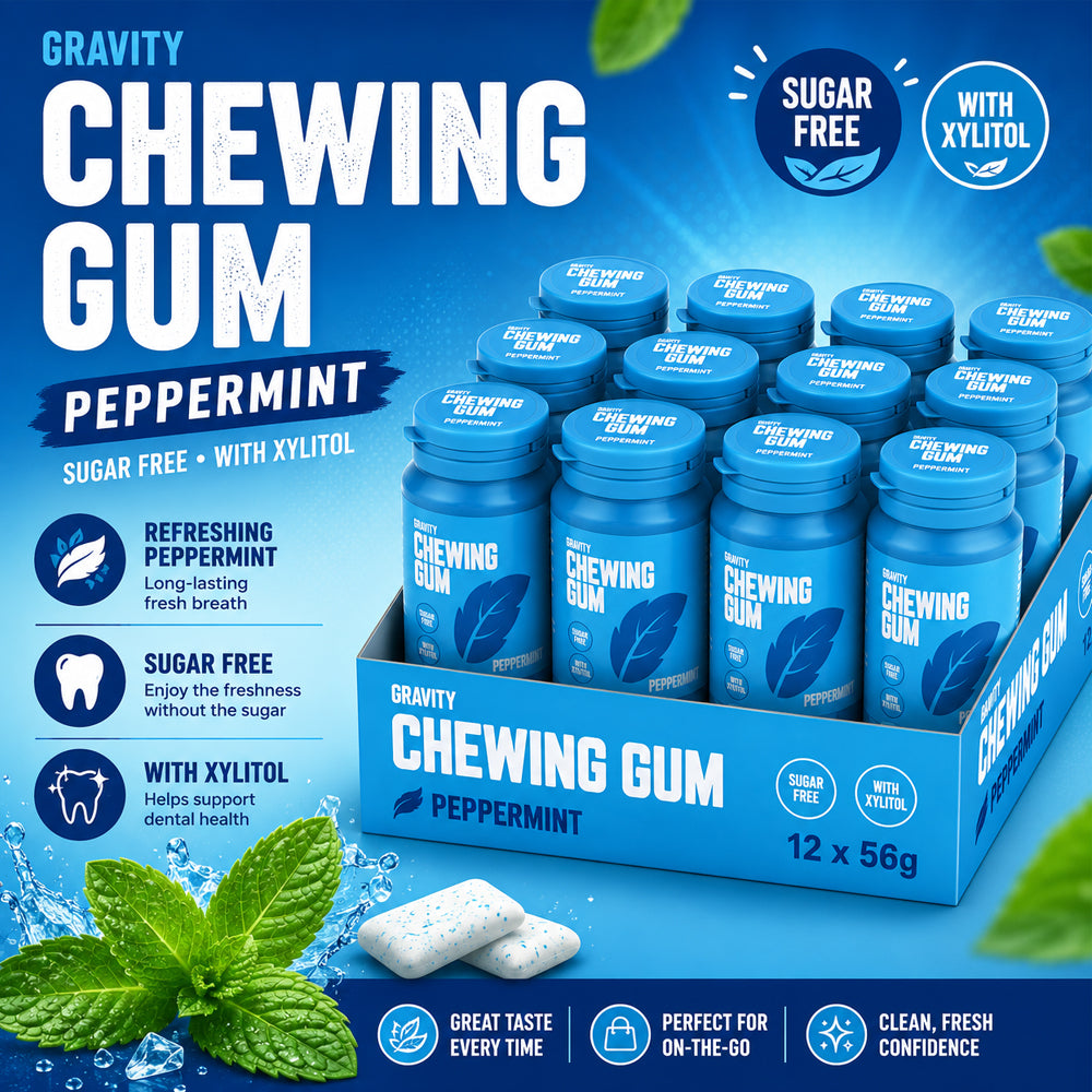 Gravity Peppermint Sugar Free Chewing Gum Tub 56g (Box of 12)