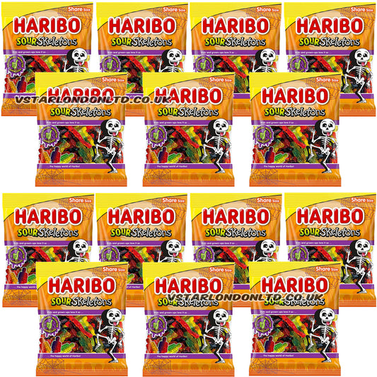 HARIBO Sour Skeletons Fruit Flavour Sour Jelly Sweets Sharing Bag 12x140g
