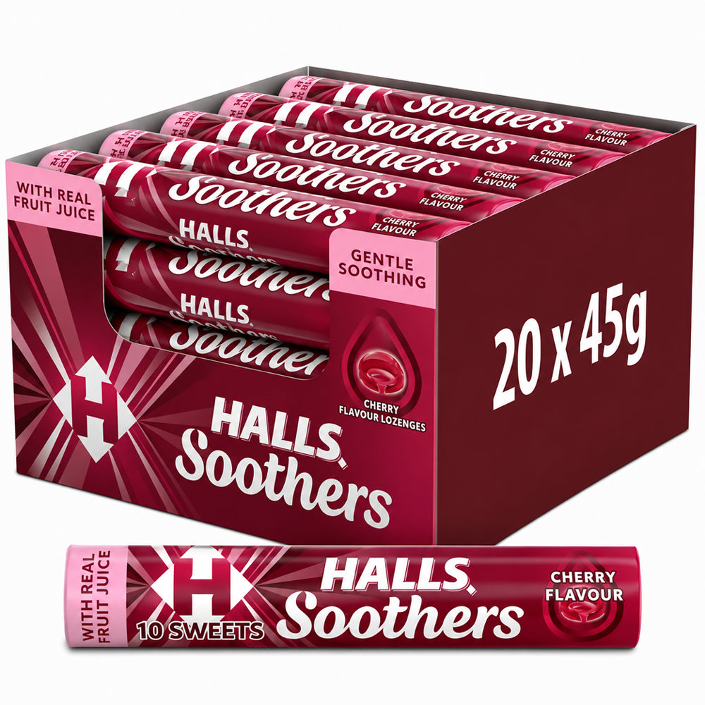 Halls Soothers Cherry Lozenges Roll 45g (Case of 20)