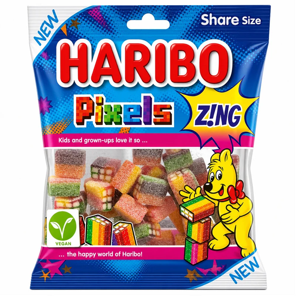 Haribo Pixels Zing Fizzy Fruit Gums 140g (Box of 12)