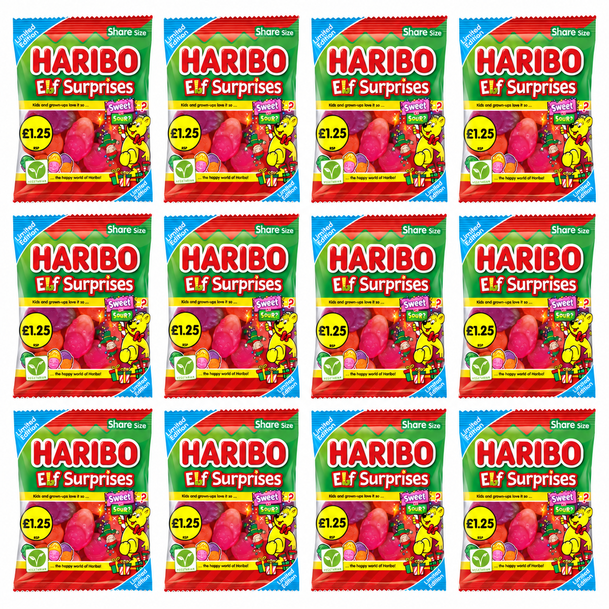 Haribo Elf Surprises Christmas Sweets 140g (6 & 12 Bags)